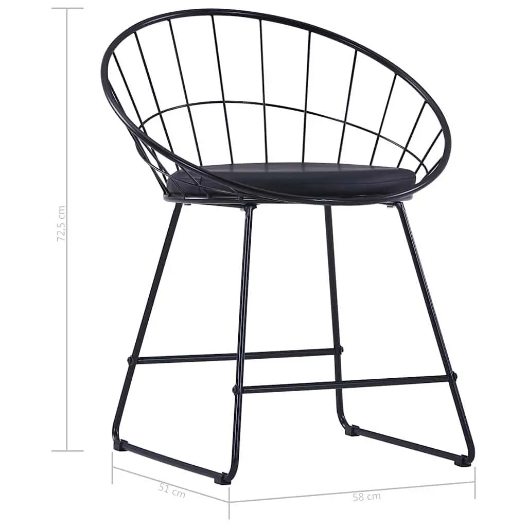 Dining Chairs Set 6 Pieces Black Faux Leather Cushioned Seats Powder-coated Steel Frame