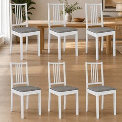 Set of 6 White Wooden Dining Chairs with Cushions