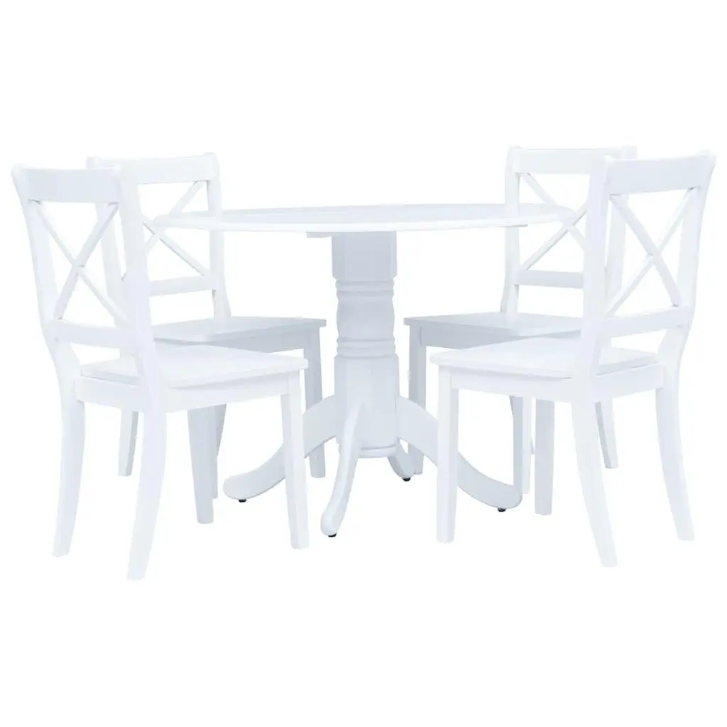 5 Piece Dining Set White Wooden Table and Chairs Rubber Wood MDF