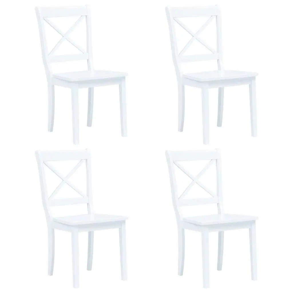 5 Piece Dining Set White Wooden Table and Chairs Rubber Wood MDF