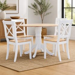 Warm White 5 Piece Dining Set with Solid Rubber Wood