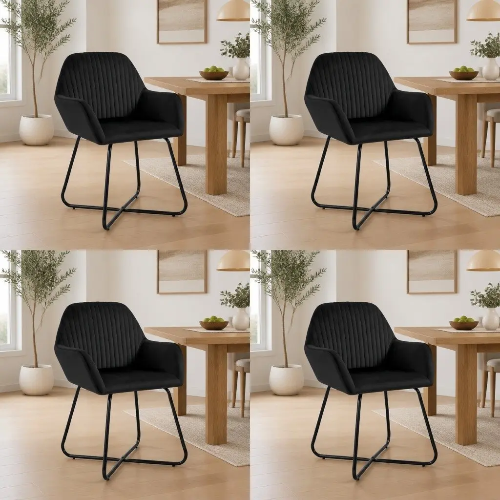 Dining Chairs Black Velvet 4 Piece Set with Armrests Backrest