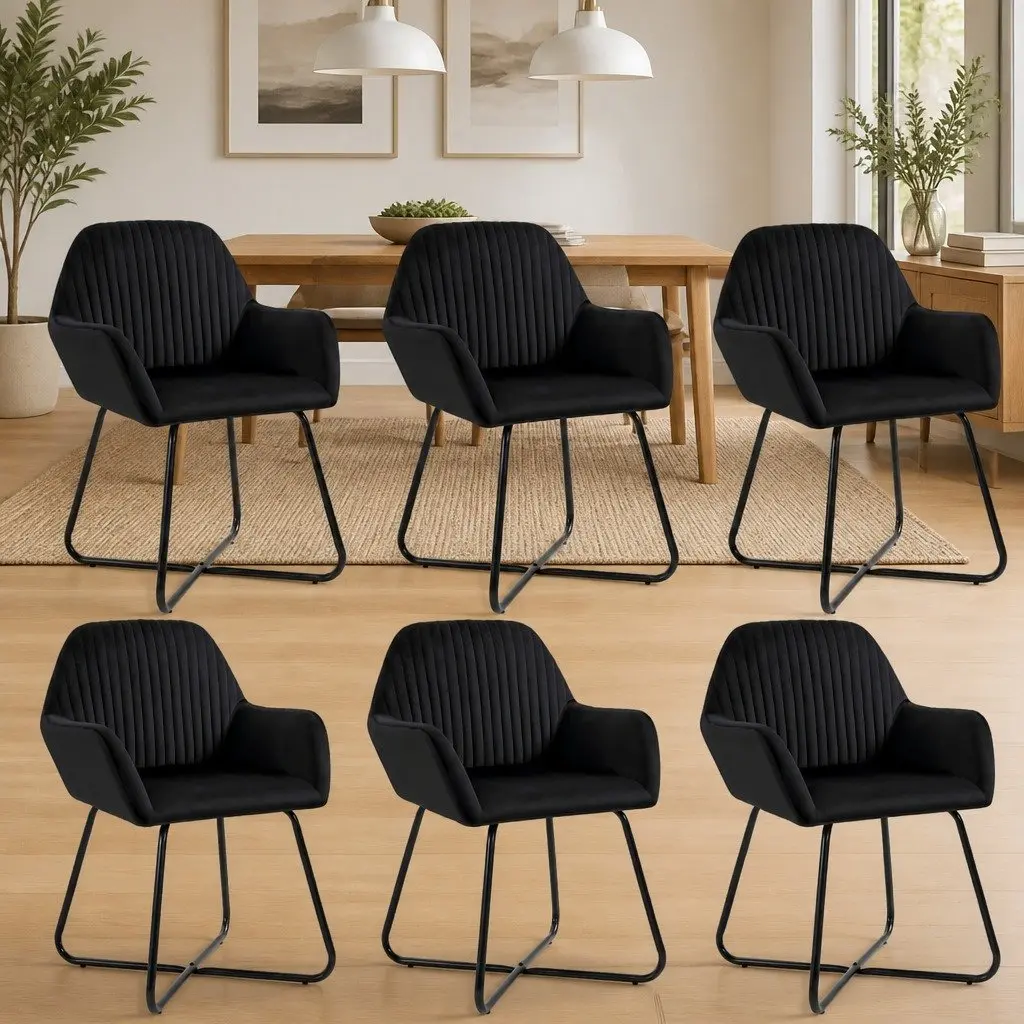 Dining Chairs Black Velvet Set of 6 Ergonomic Steel Legs