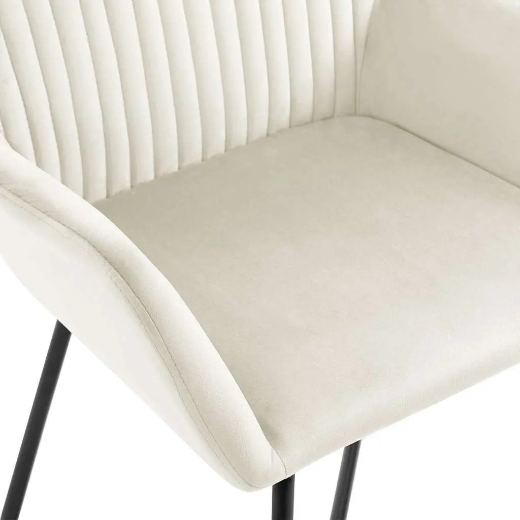 Dining Chairs Cream Velvet Set of 4 Kitchen Room Seating Furniture Armrest