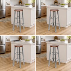 Set of 4 Modern Bar Stools with Brown Seats