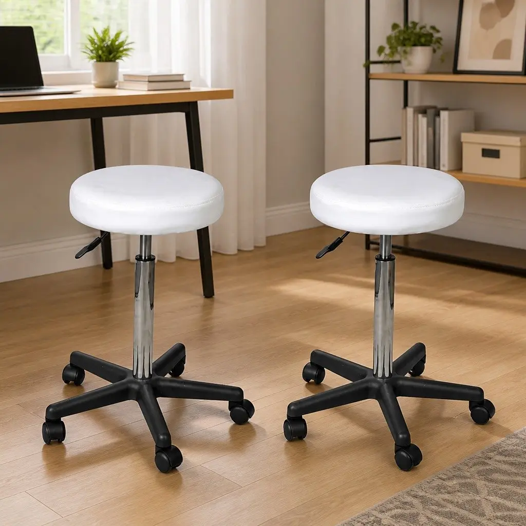 White Office Stools Set of 2 with Adjustable Height