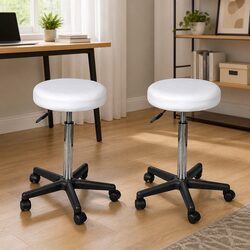 White Office Stools Set of 2 with Adjustable Height