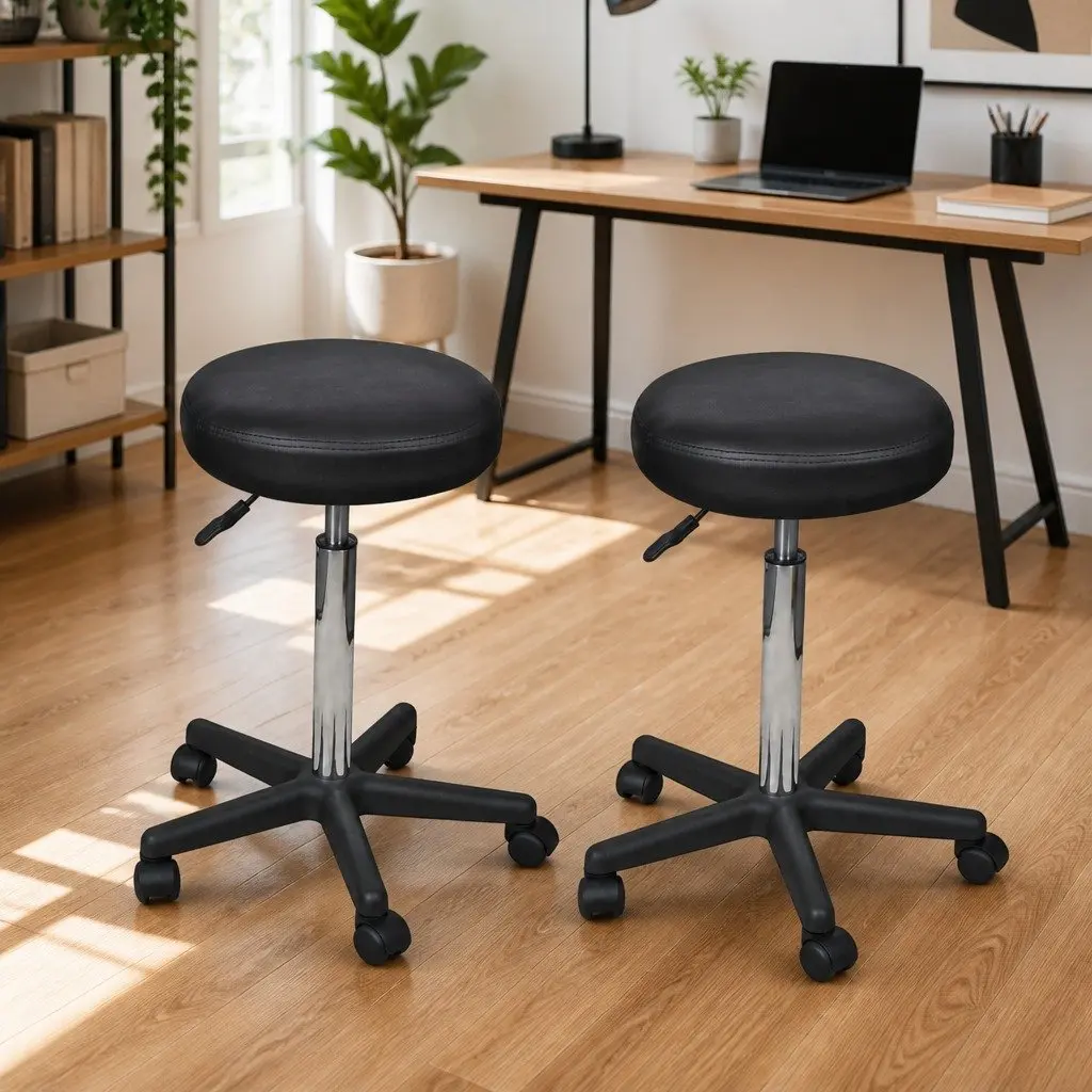 Office Stools 2 pcs Black Adjustable Height Gas Lift Modern Desk Chair Castors