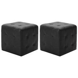 Foot Stools Ottoman Pouffe 2 pcs Black Cube Padded Seating Home Decor