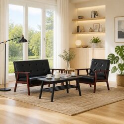Cozy 2 Piece Black Sofa Set with Armchair and 2-Seater