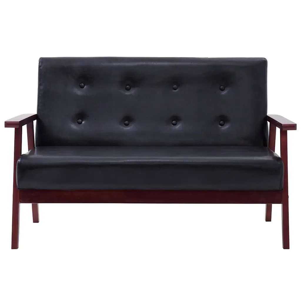 2 Piece Black Sofa Set Faux Leather 2-Seater Armchair Lounge Couch