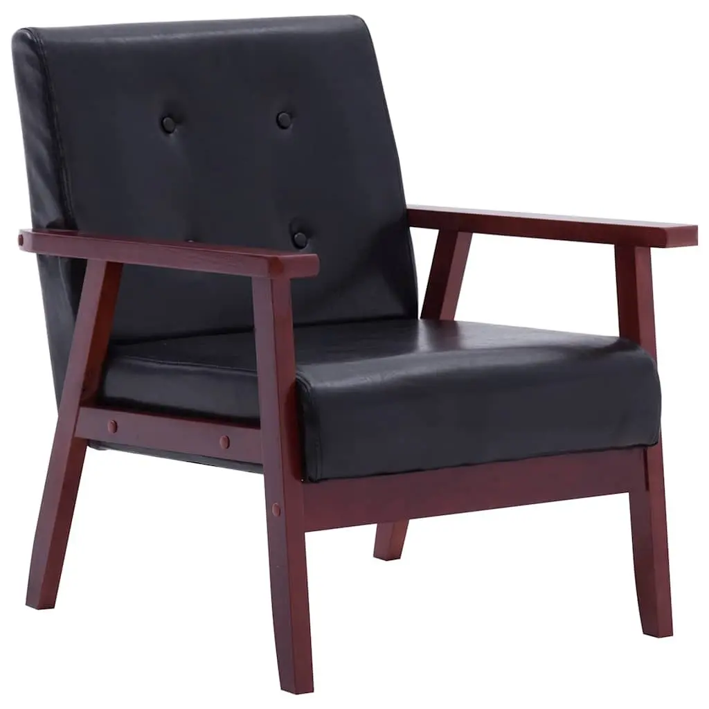 2 Piece Black Sofa Set Faux Leather 2-Seater Armchair Lounge Couch