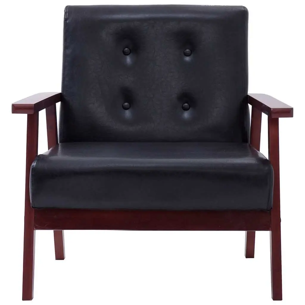 2 Piece Black Sofa Set Faux Leather 2-Seater Armchair Lounge Couch