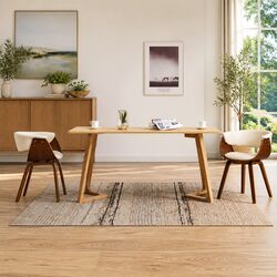 Cream Upholstered Dining Chairs Set of 2 with Bent Wood Frame