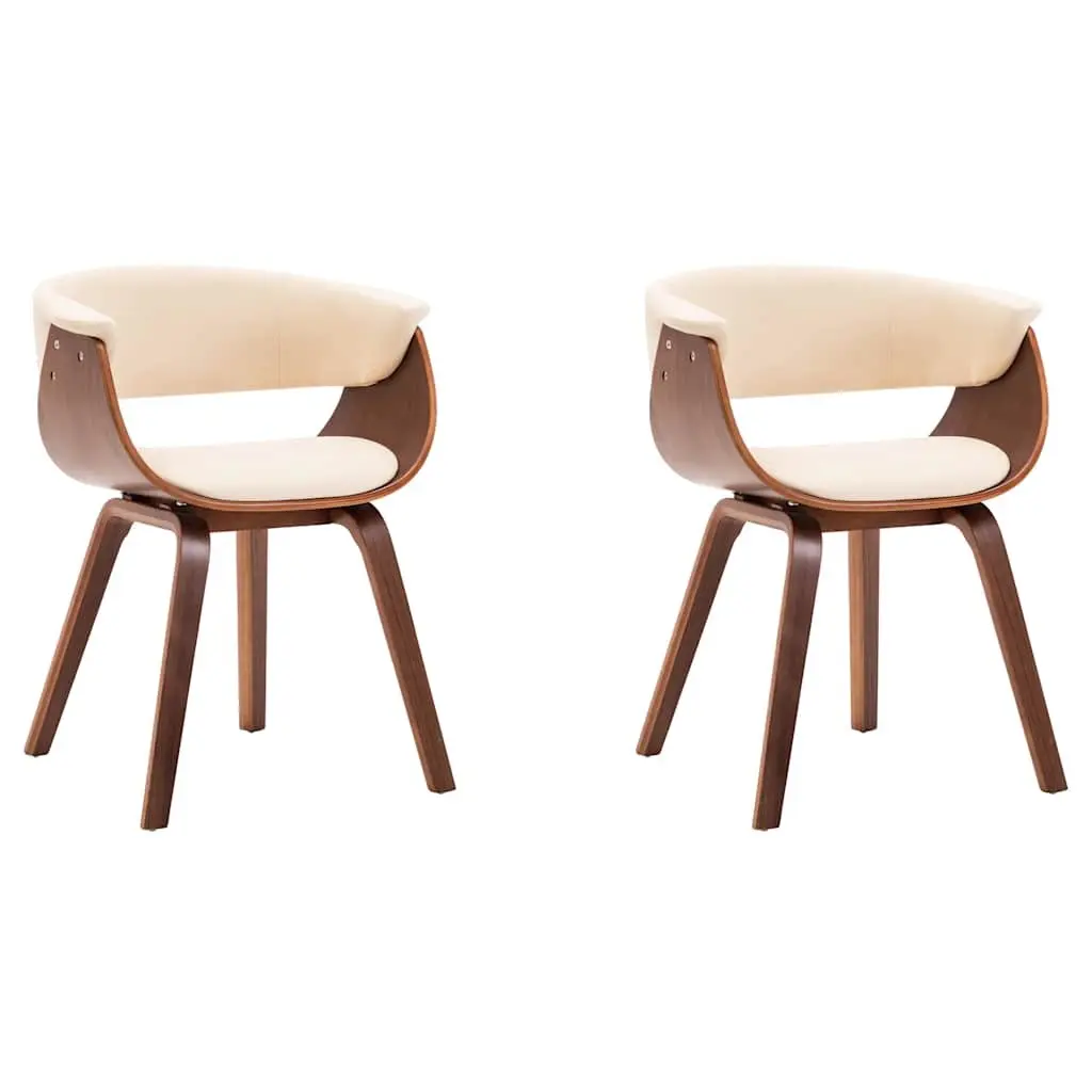 Dining Chairs Cream Faux Leather Upholstered 2 Piece Bent Wood Frame