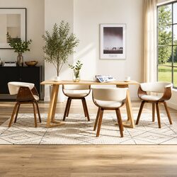 Set of 4 Cream Dining Chairs with Bent Wood Frame