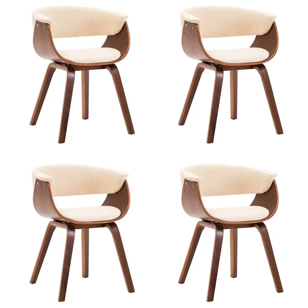 Dining Chairs Cream Bent Wood Faux Leather Set of 4