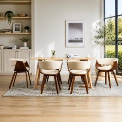 Set of 6 Cream Dining Chairs with Bent Wood Frame