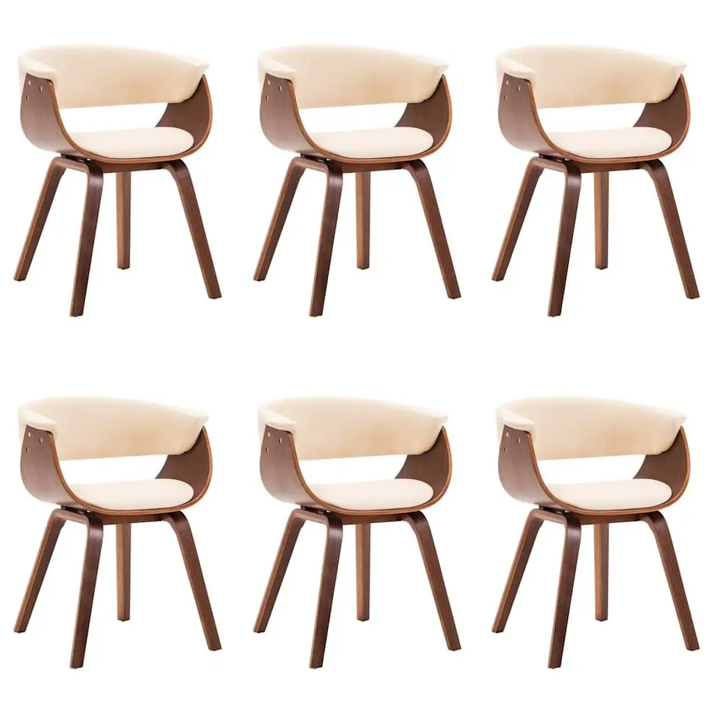 Dining Chairs Cream Bent Wood Frame Faux Leather Upholstered 6 Piece