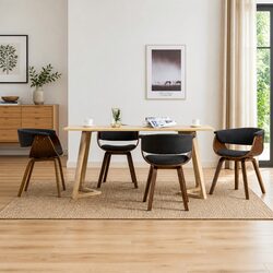 Set of 4 Grey Dining Chairs with Bent Wood Frame