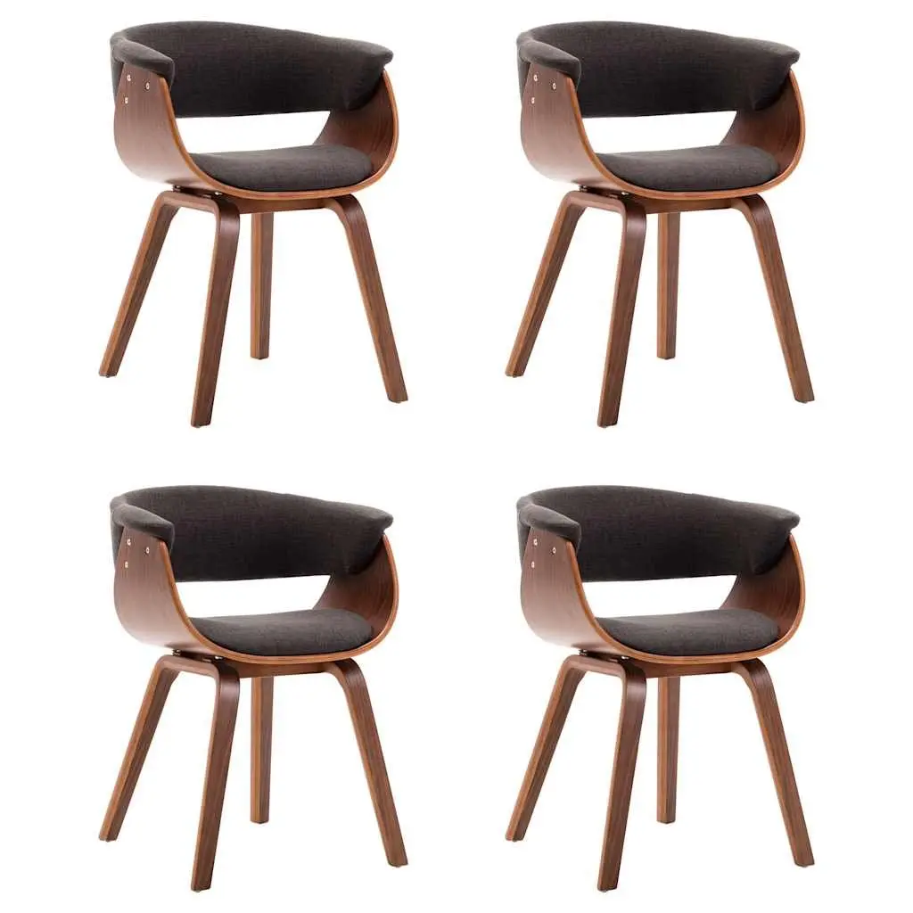 Dining Chairs Set Grey Fabric Upholstered Bent Wood Frame