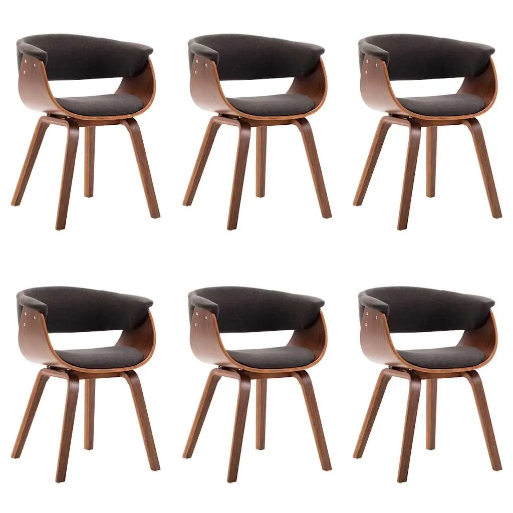 6 Piece Grey Fabric Upholstered Dining Chairs Set Bent Wood Frame Kitchen Furniture