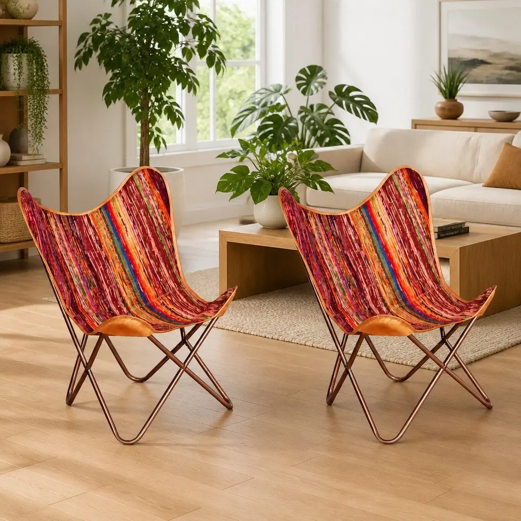 Multicolour Chindi Fabric Butterfly Chairs 2 pcs