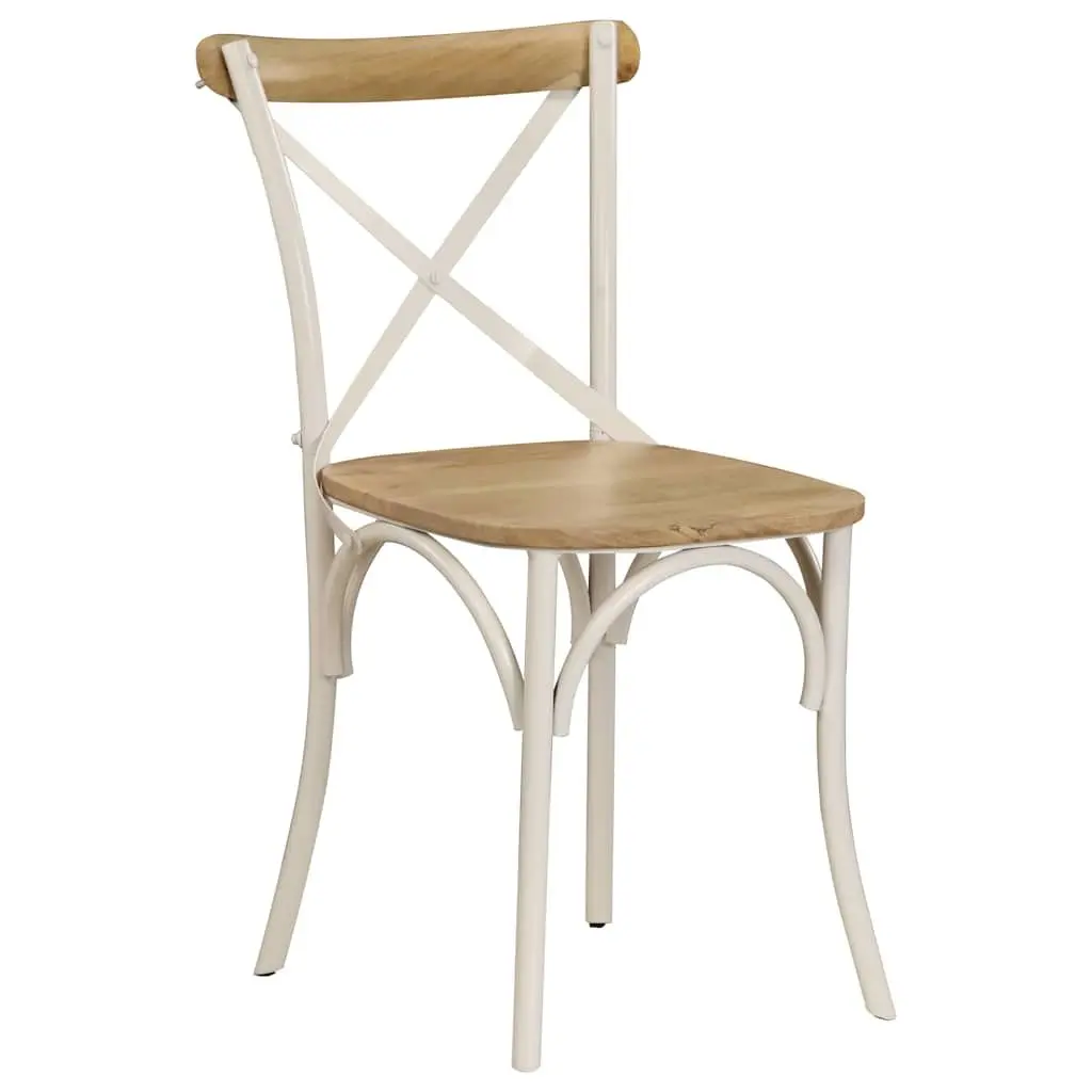 Dining Chairs Classic Open Back 6 Piece White Solid Mango Wood Steel Frame