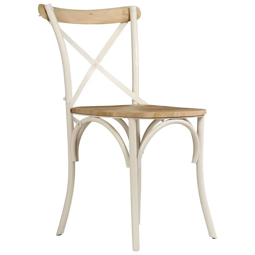 Dining Chairs Classic Open Back 6 Piece White Solid Mango Wood Steel Frame