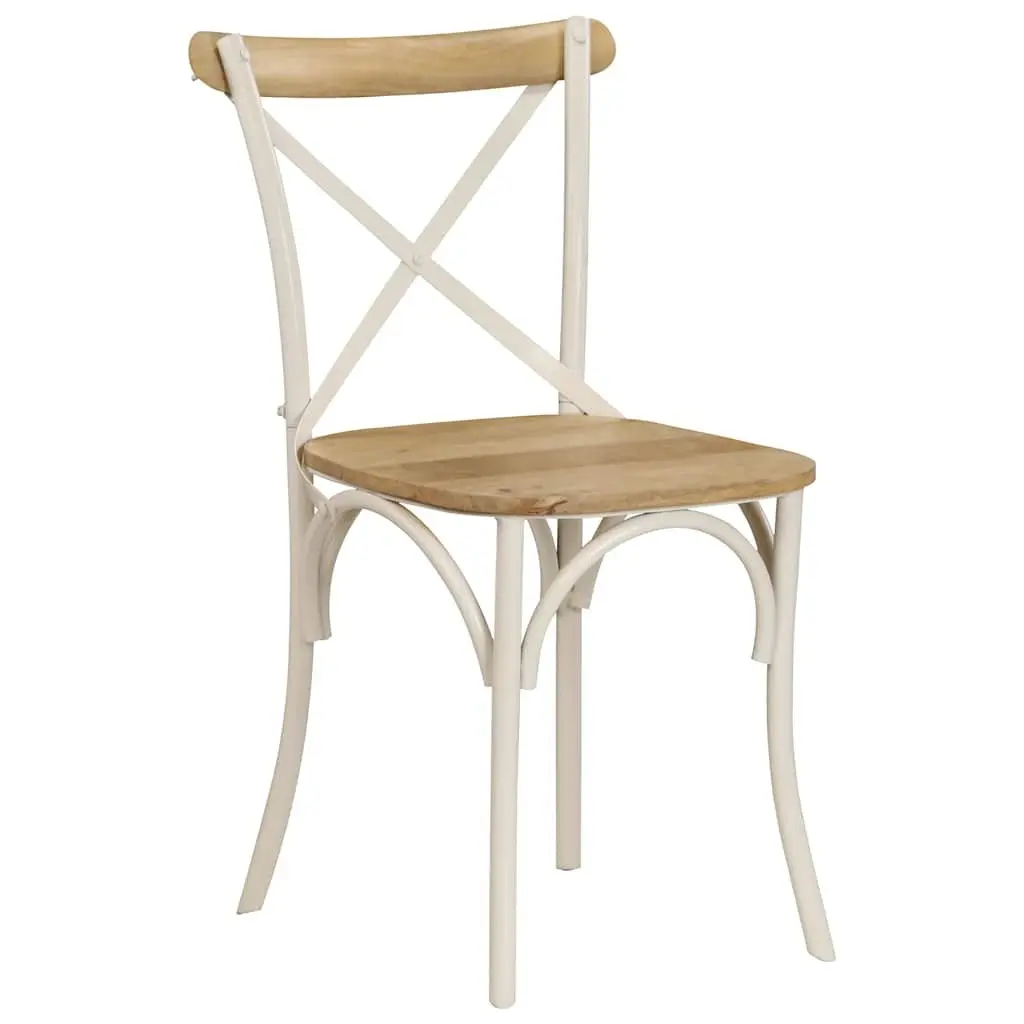 Dining Chairs Classic Open Back 6 Piece White Solid Mango Wood Steel Frame