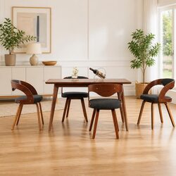 Set of 4 Grey Dining Chairs with Bent Wood Frame