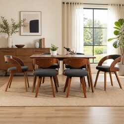 Set of 6 Grey Fabric Upholstered Dining Chairs