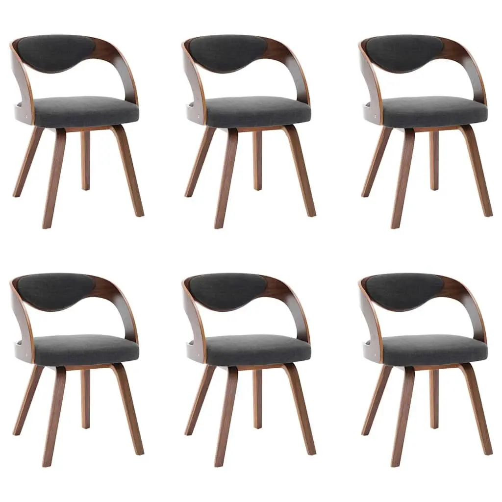 Dining Chairs Grey Fabric Upholstered 6 Piece Bent Wood Frame Kitchen Room Seating