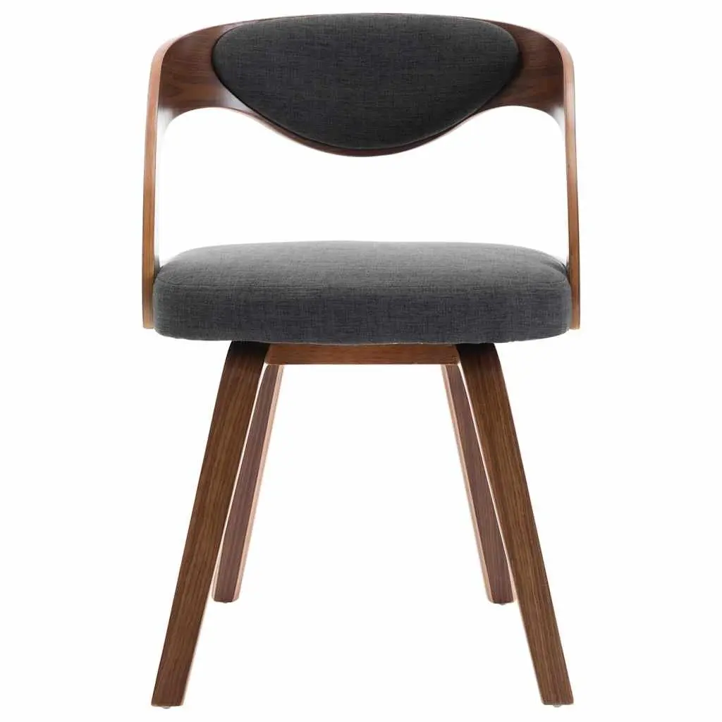 Dining Chairs Grey Fabric Upholstered 6 Piece Bent Wood Frame Kitchen Room Seating