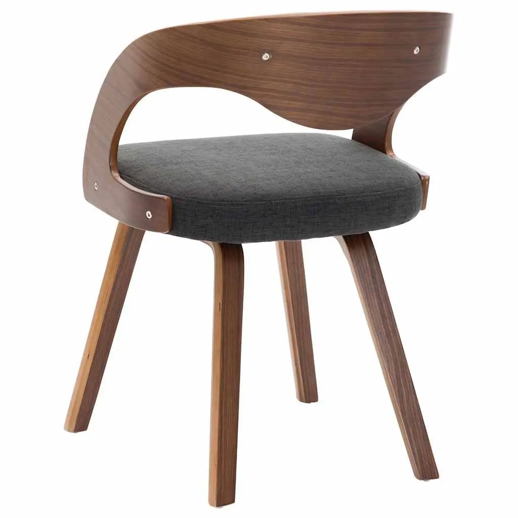Dining Chairs Grey Fabric Upholstered 6 Piece Bent Wood Frame Kitchen Room Seating