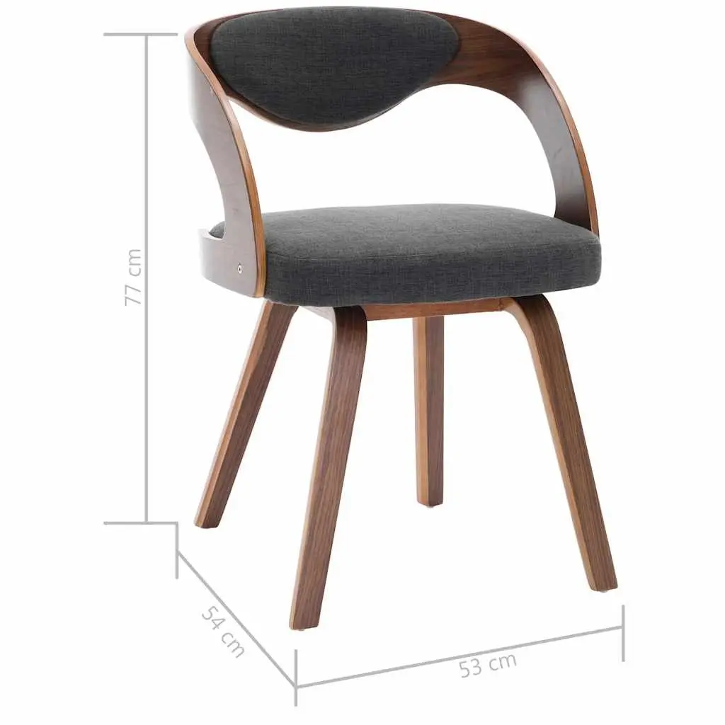 Dining Chairs Grey Fabric Upholstered 6 Piece Bent Wood Frame Kitchen Room Seating