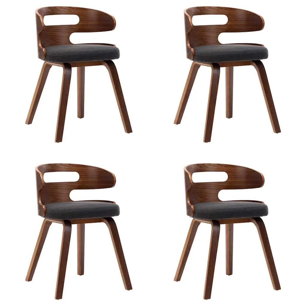 Dining Chairs Set Grey Bent Wood Frame Fabric Upholstered