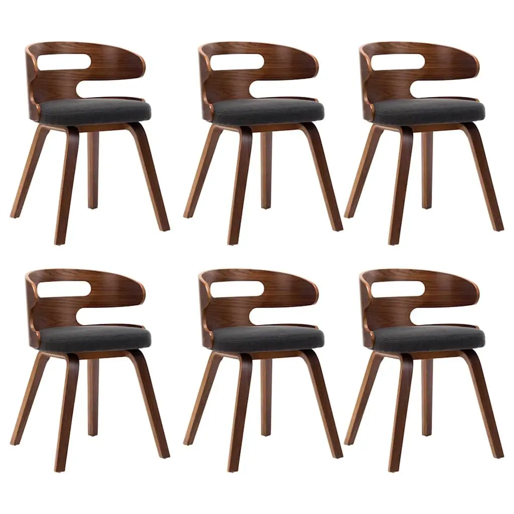 Dining Chairs Set Grey Fabric Upholstered 6 Piece Bent Wood Frame