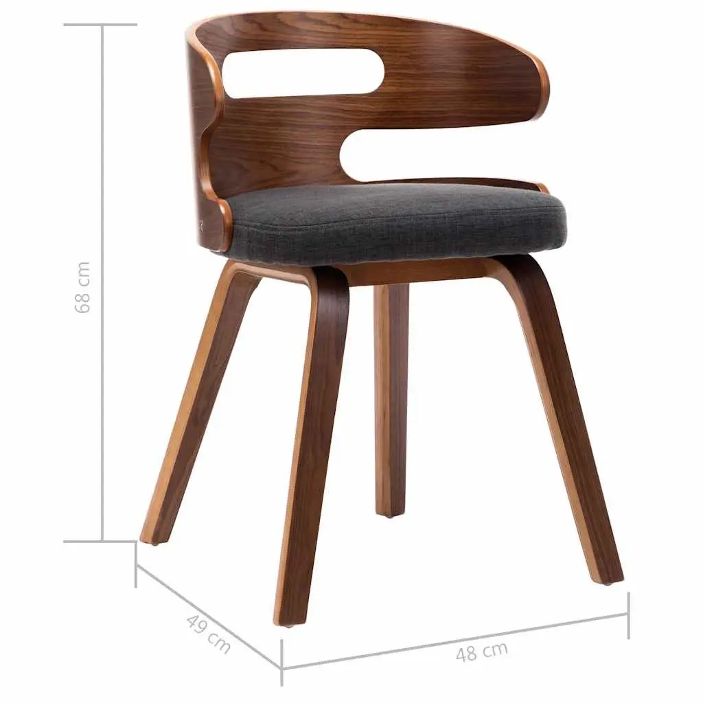 Dining Chairs Set Grey Fabric Upholstered 6 Piece Bent Wood Frame
