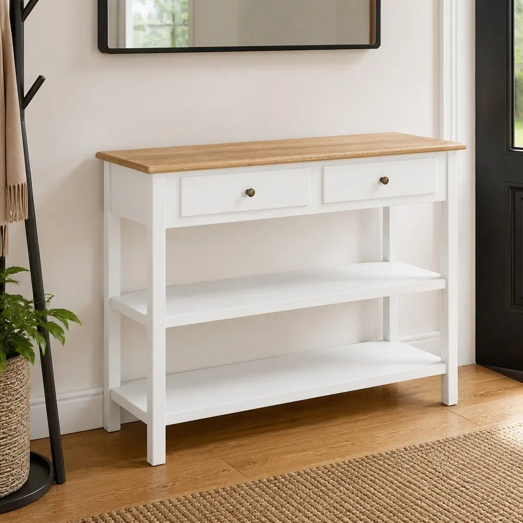 White Sideboard with 2 Drawers and 2 Shelves
