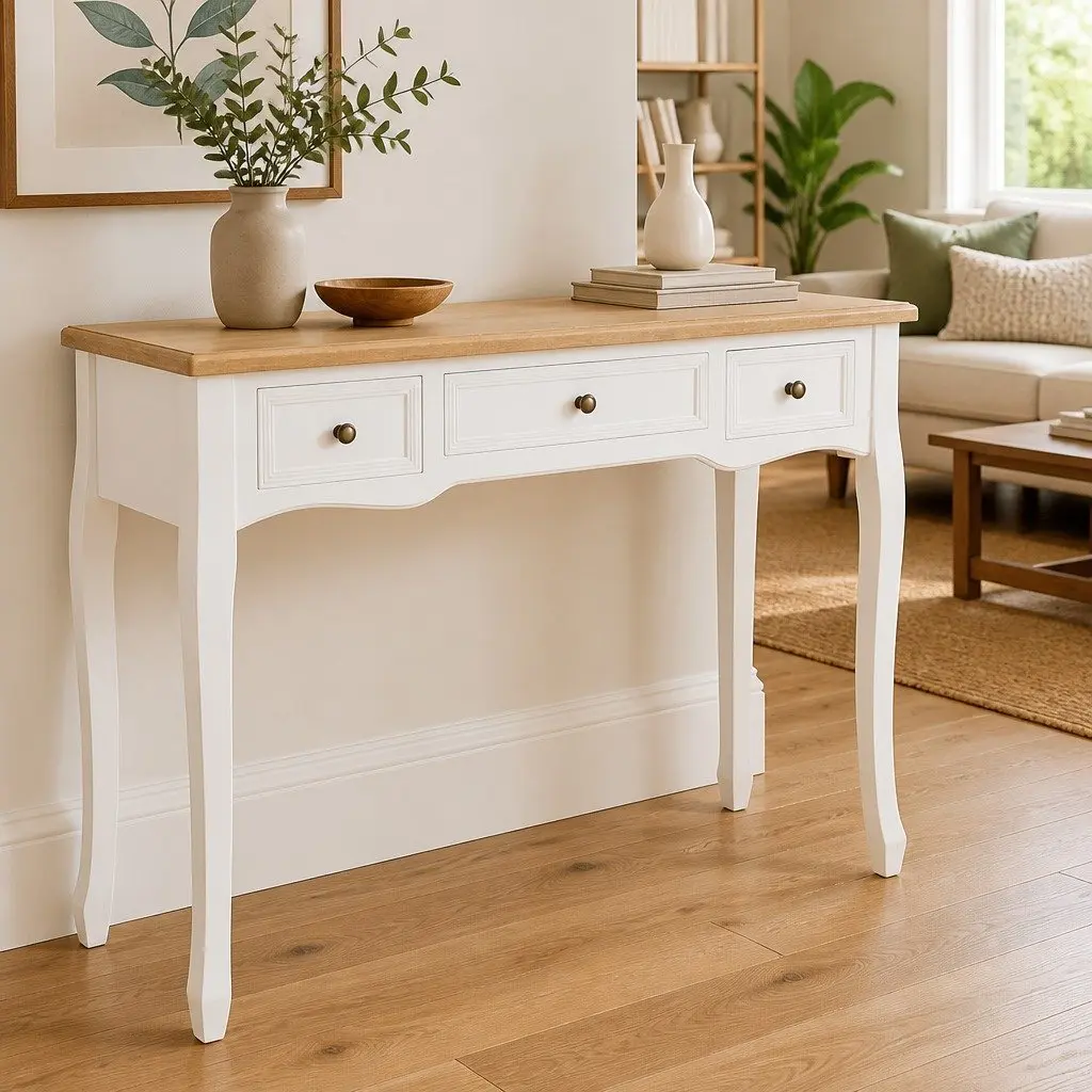White Console Table with 3 Drawers for Living Spaces