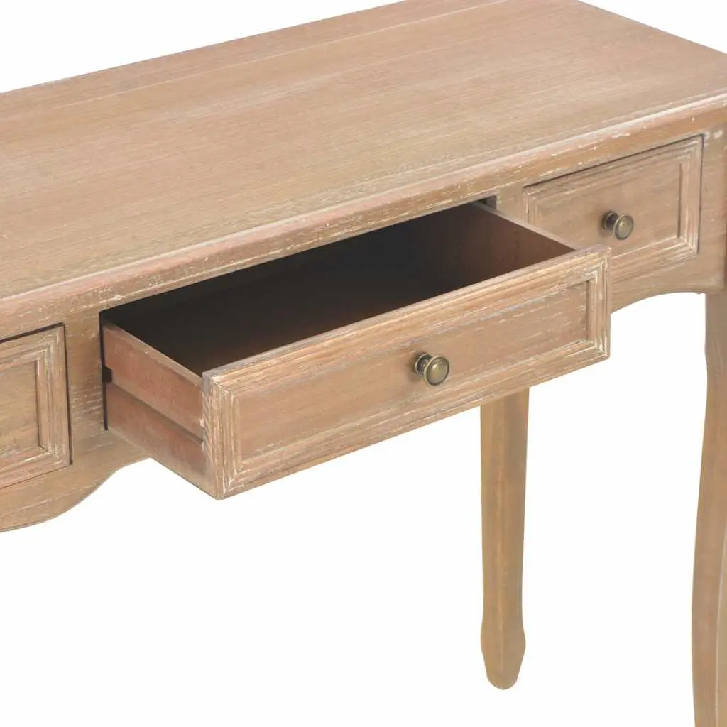 Console Dressing Table Brown 3 Drawer MDF Pinewood