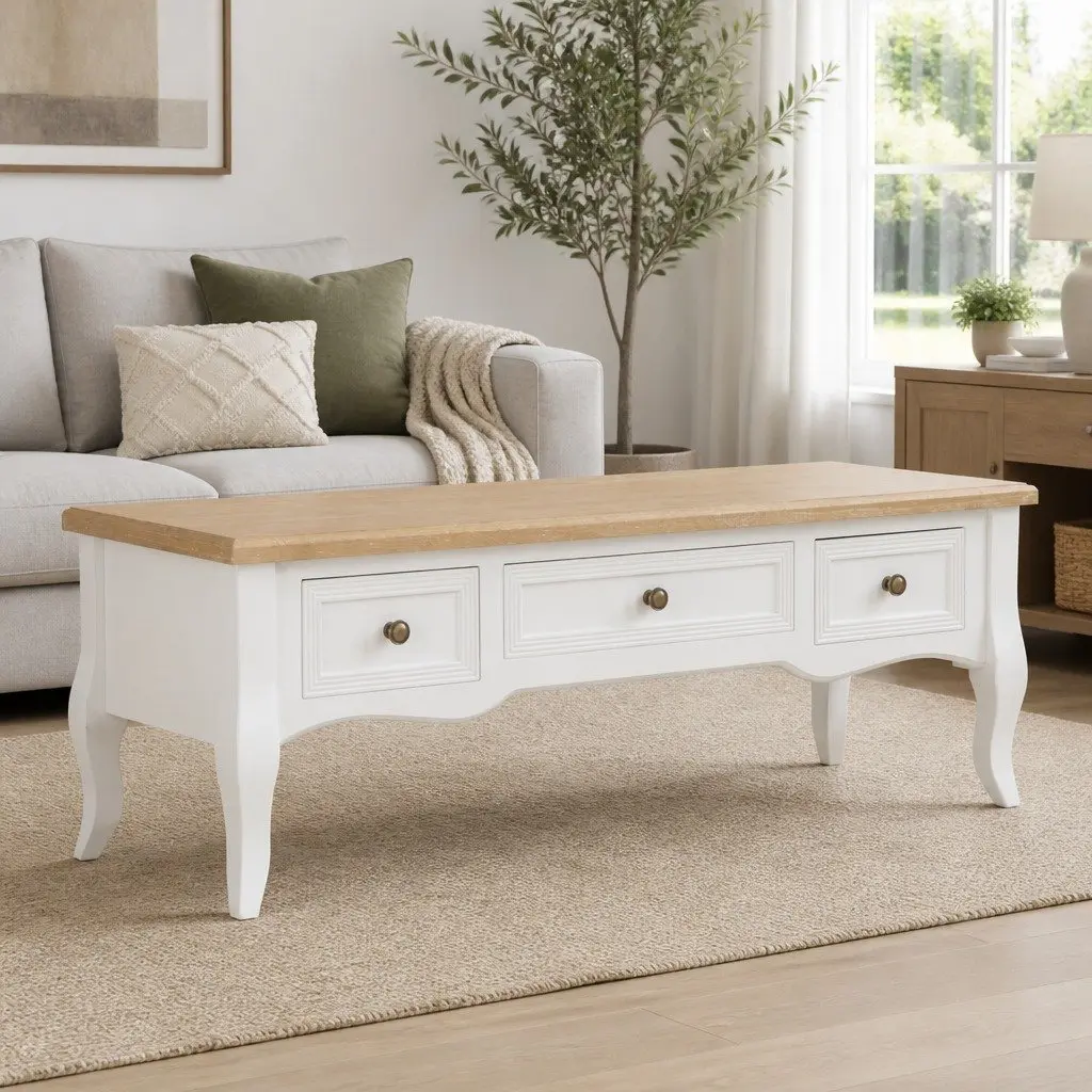 White TV Cabinet with 3 Drawers 100x35x35cm