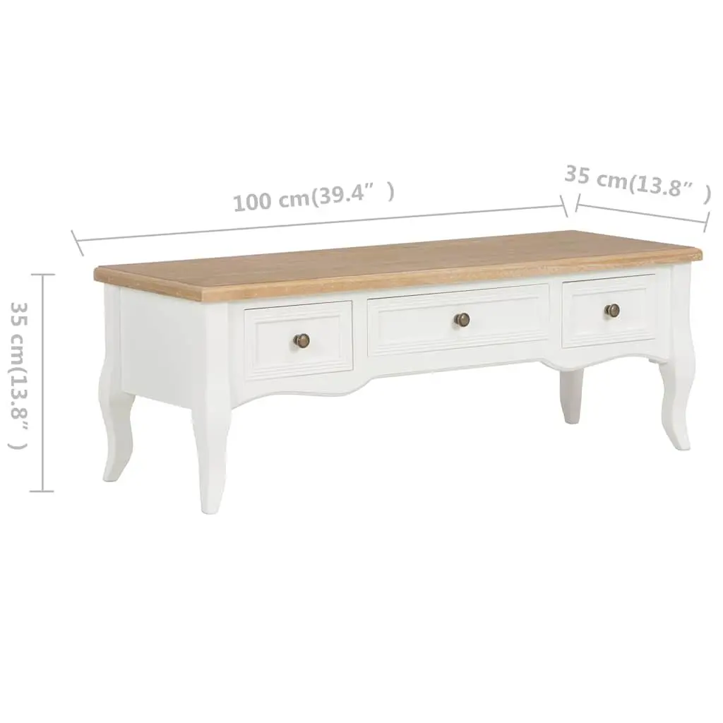 White TV Cabinet with 3 Drawers 100x35x35cm