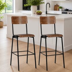 Set of 2 Brown Plywood Bar Stools for Dining