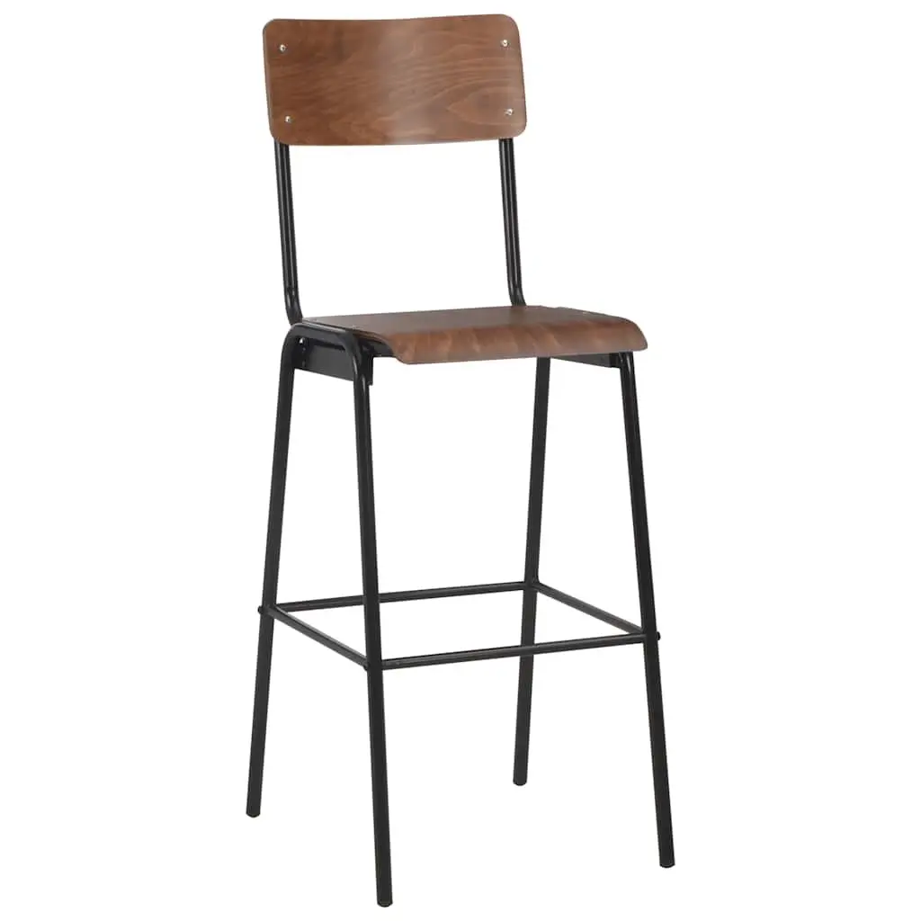 Bar Stools Set Brown Plywood Seat Kitchen Dining Chair Stackable 2 Pieces