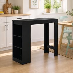 Black Bar Table with Storage Shelf for Kitchen Dining