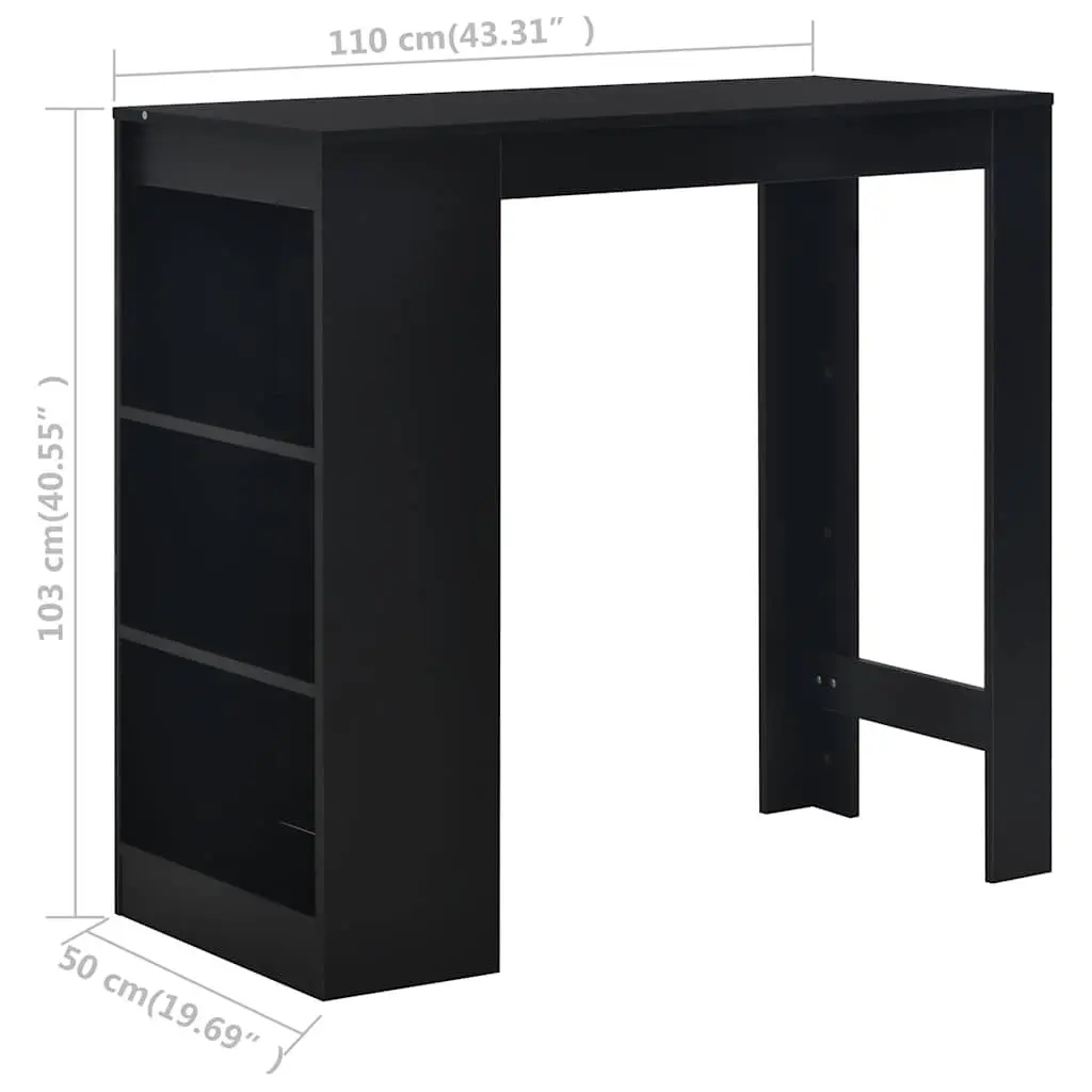 Black Bar Table with Storage Shelf for Kitchen Dining