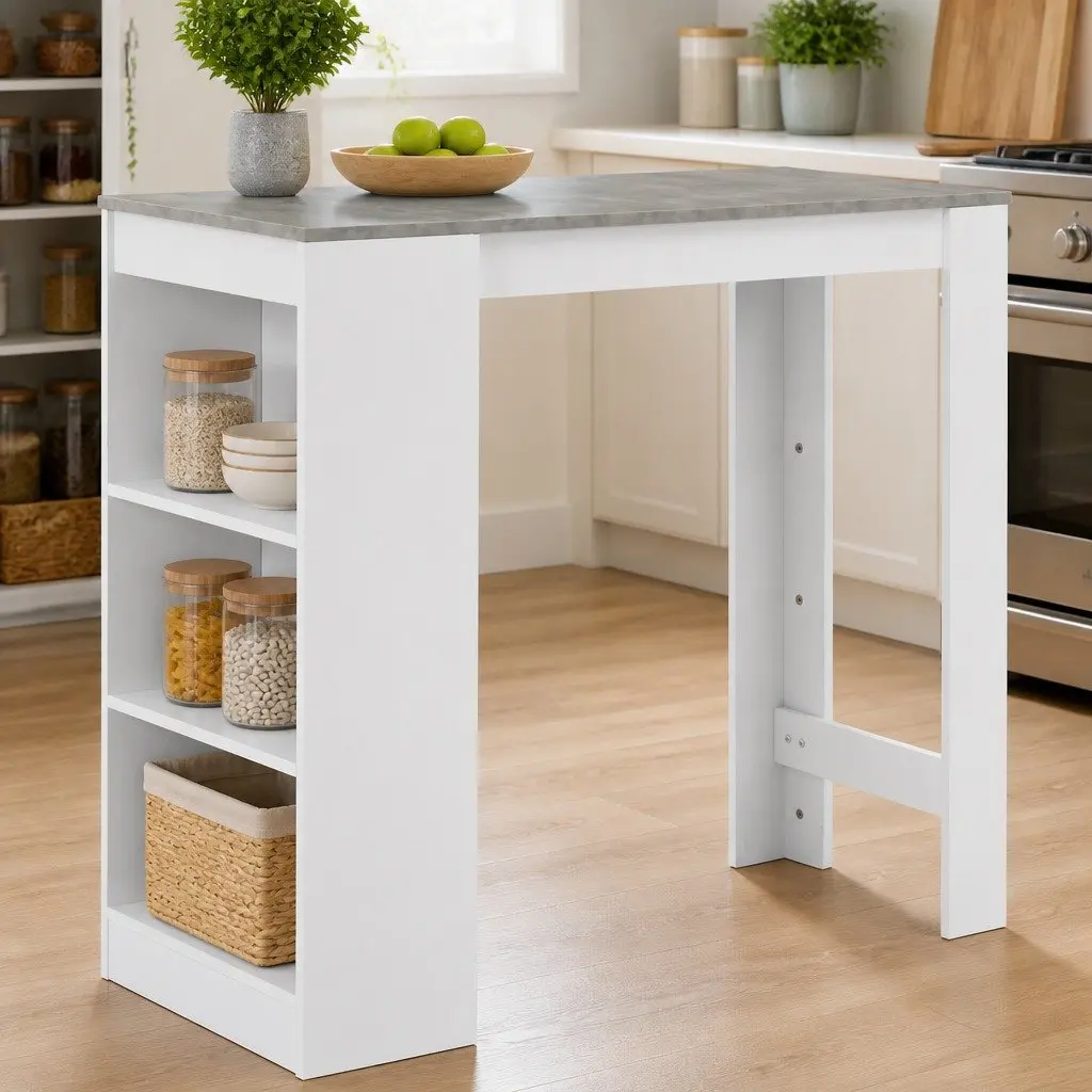White Bar Table with Storage Shelf for Dining