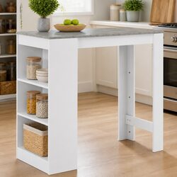 White Bar Table with Storage Shelf for Dining